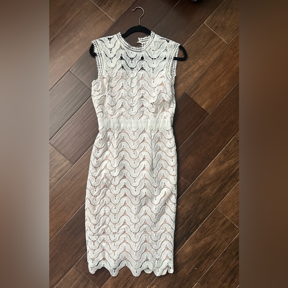 Aqua White Scalloped Lace Midi Dress